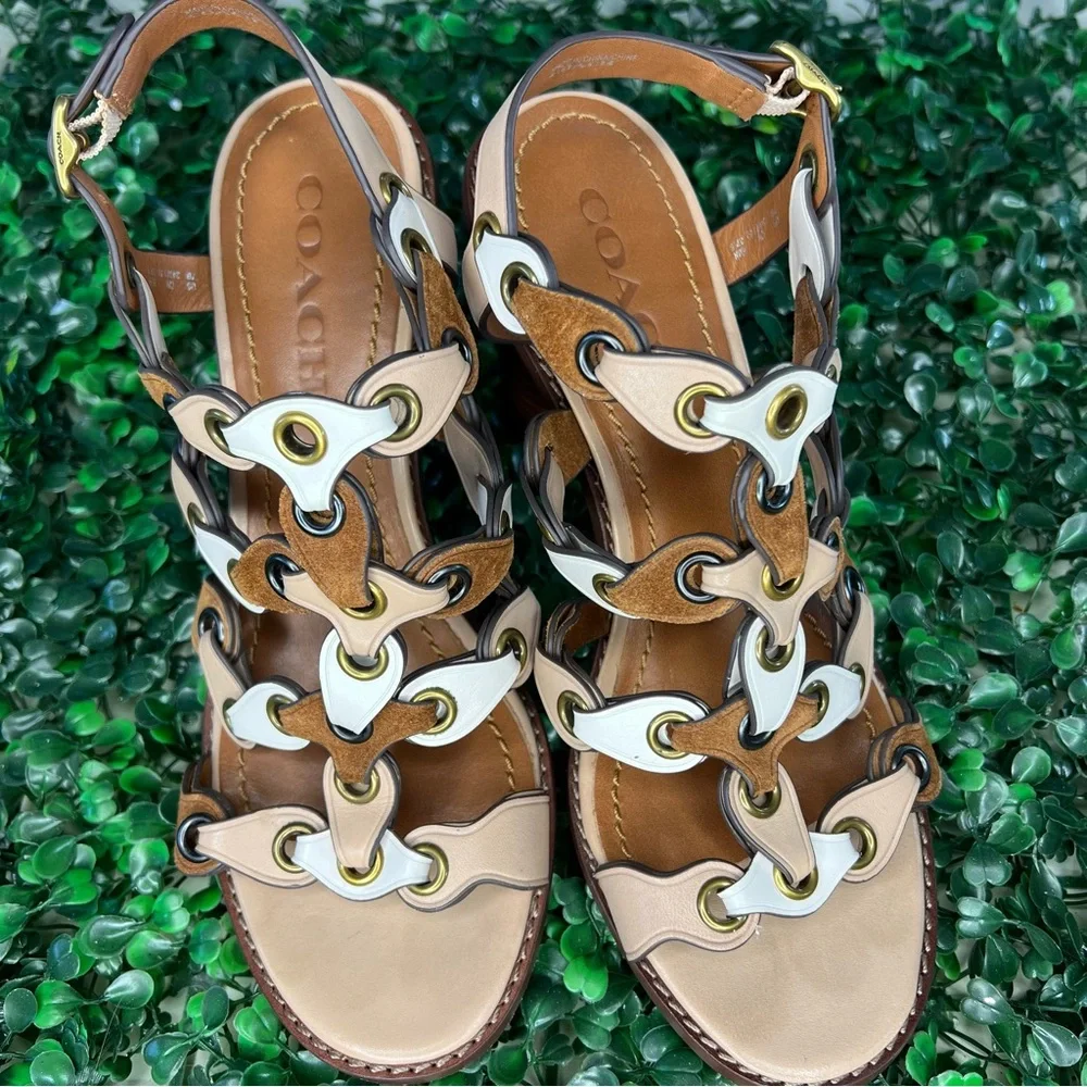 Coach Women's Sandals in Brown, Cream, and White